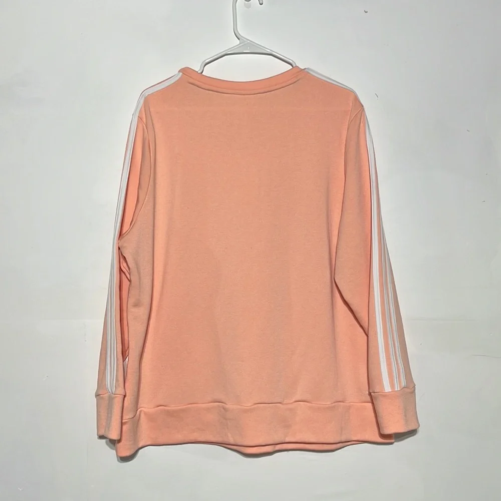 Adidas Classic Peach 3 Stripe Pullover Crewneck Sweater Size 2XL - Picture 6 of 7